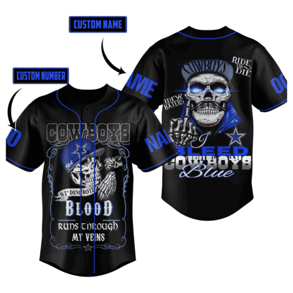 Customizable Dallas Cowboys Jack Skellington Halloween Baseball Jersey - Image 2