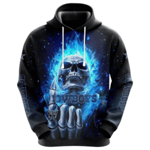 Dallas Cowboys Blue Flaming Skull Halloween NFL Hoodie Gifts for Fans Gebone