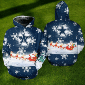 Dallas Cowboys Christmas Hoodie Snowflake Santa Sleigh Design for Fans
