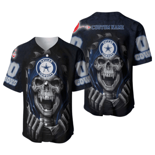 Dallas Cowboys Custom NFL Jersey Skull Personalized Baseball Jersey Gebone