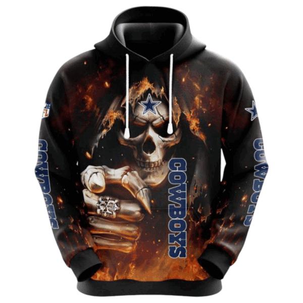 Dallas Cowboys Skeleton Skull Pointing Halloween NFL Hoodie A Bold Gift for True Fans