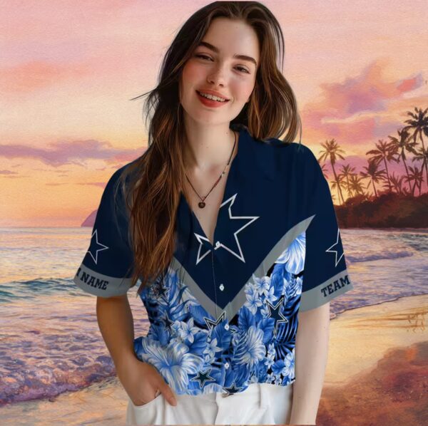Custom Dallas Cowboys Floral Chevron Blue Hawaiian Shirt - Image 4