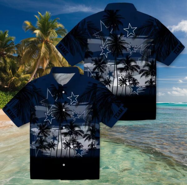 Custom Dallas Cowboys Sunset Scene Blue Black Hawaiian Shirt - Image 2