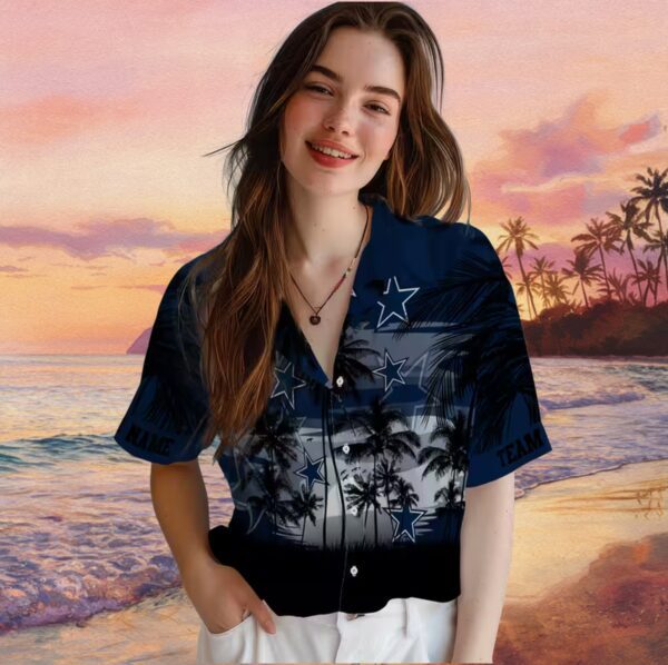 Custom Dallas Cowboys Sunset Scene Blue Black Hawaiian Shirt - Image 3