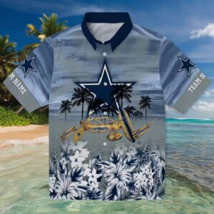 Custom Dallas Cowboys Tropical Canoe Blue Hawaiian Shirt