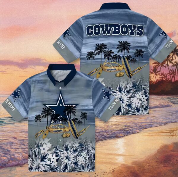Custom Dallas Cowboys Tropical Canoe Blue Hawaiian Shirt - Image 3