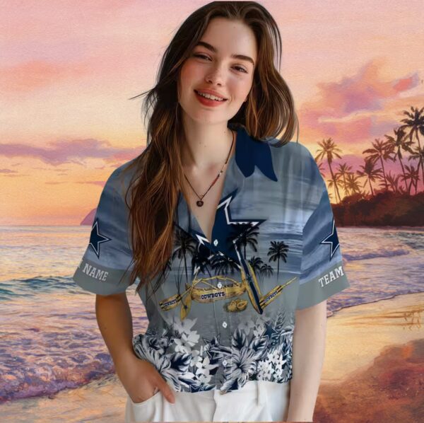 Custom Dallas Cowboys Tropical Canoe Blue Hawaiian Shirt - Image 4