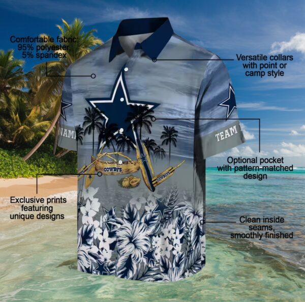 Custom Dallas Cowboys Tropical Canoe Blue Hawaiian Shirt - Image 5
