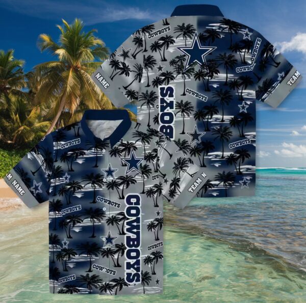 Customized Dallas Cowboys Palm Silhouettes Blue Hawaiian Shirt - Image 3