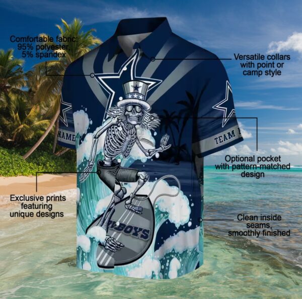 Customized Dallas Cowboys Surfing Skeleton Blue Hawaiian Shirt - Image 5