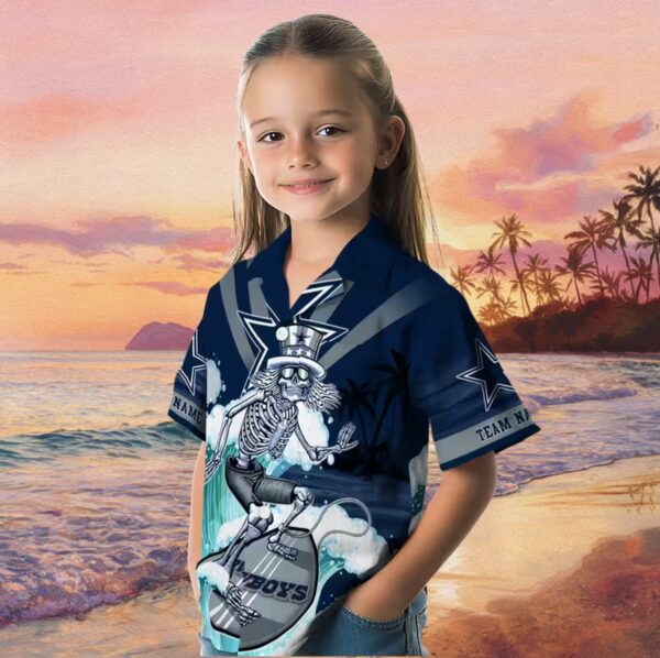 Customized Dallas Cowboys Surfing Skeleton Blue Hawaiian Shirt - Image 6