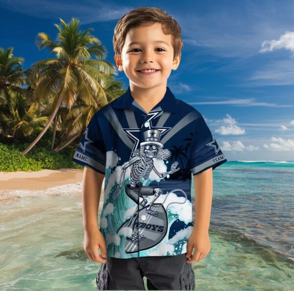 Customized Dallas Cowboys Surfing Skeleton Blue Hawaiian Shirt - Image 7