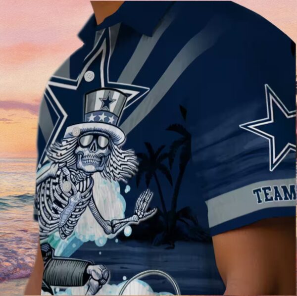 Customized Dallas Cowboys Surfing Skeleton Blue Hawaiian Shirt - Image 8