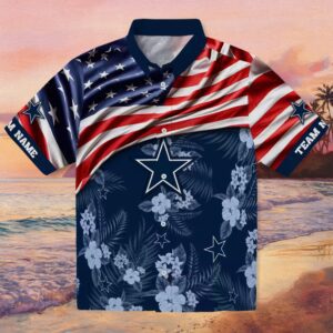 Customized Dallas Cowboys US Flag Hibiscus Blue Hawaiian Shirt