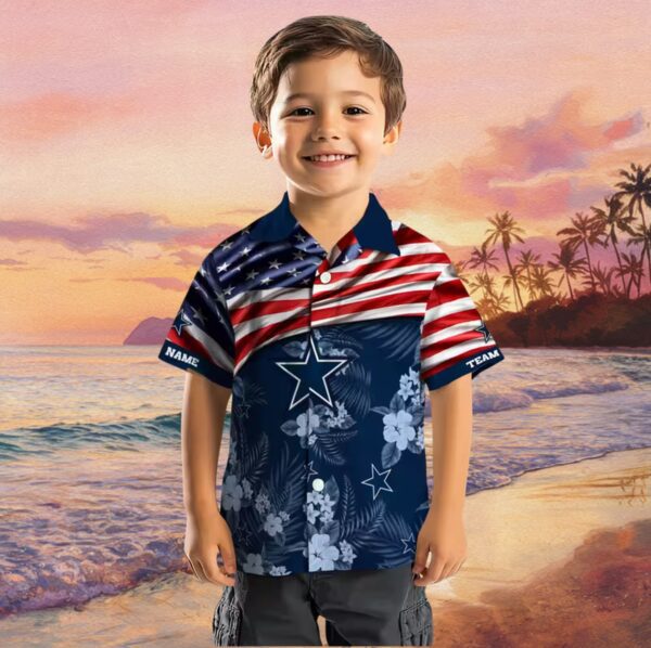 Customized Dallas Cowboys US Flag Hibiscus Blue Hawaiian Shirt - Image 7