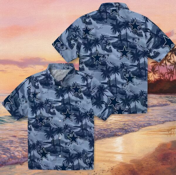 Dallas Cowboys Coastal Palms Blue Hawaiian Shirt - Image 3