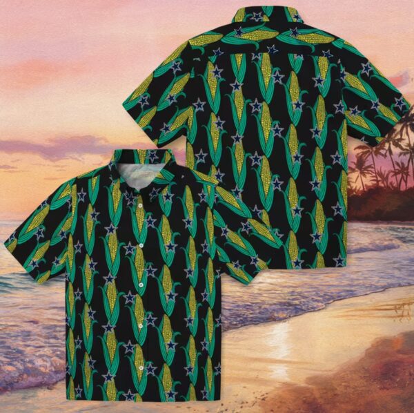 Dallas Cowboys Corn Motifs Black Green Hawaiian Shirt - Image 3