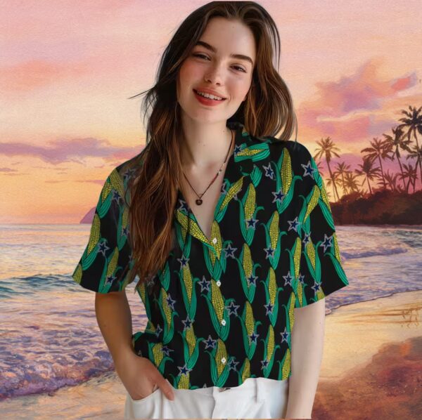 Dallas Cowboys Corn Motifs Black Green Hawaiian Shirt - Image 4