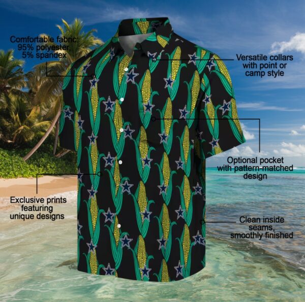 Dallas Cowboys Corn Motifs Black Green Hawaiian Shirt - Image 5