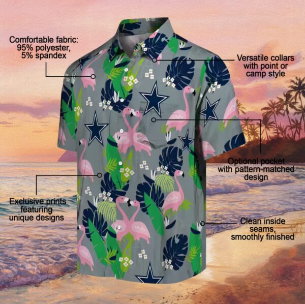 Dallas Cowboys Flamingo Foliage Blue Green Hawaiian Shirt - Image 5