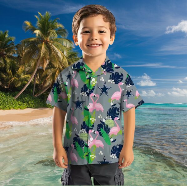Dallas Cowboys Flamingo Foliage Blue Green Hawaiian Shirt - Image 7