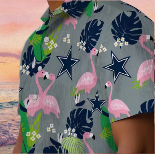 Dallas Cowboys Flamingo Foliage Blue Green Hawaiian Shirt - Image 8