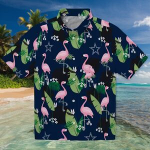 Dallas Cowboys Flamingo Leaf Motif Blue Hawaiian Shirt