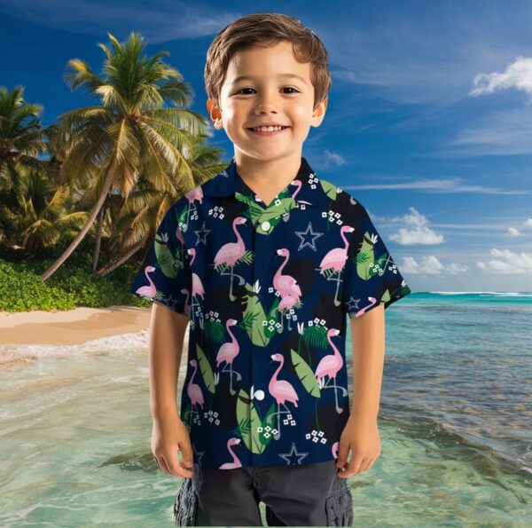 Dallas Cowboys Flamingo Leaf Motif Blue Hawaiian Shirt - Image 7