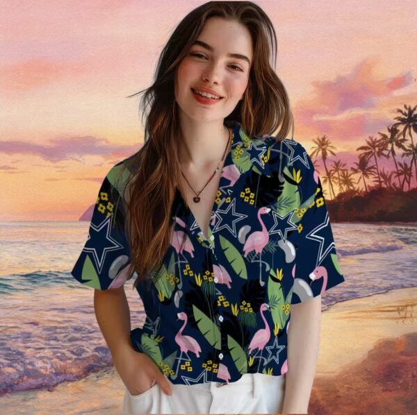 Dallas Cowboys Flamingo Leaves Blue Hawaiian Shirt - Image 4