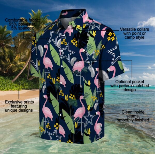 Dallas Cowboys Flamingo Leaves Blue Hawaiian Shirt - Image 5