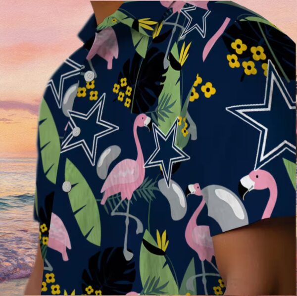 Dallas Cowboys Flamingo Leaves Blue Hawaiian Shirt - Image 8