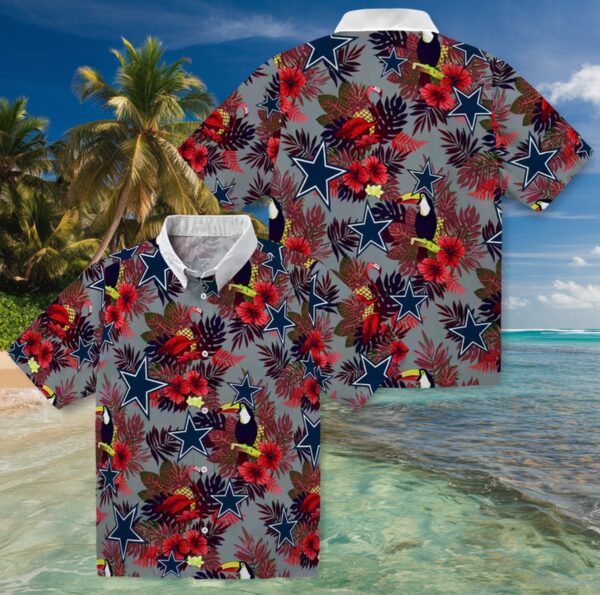 Dallas Cowboys Floral Toucan Blue Red Hawaiian Shirt - Image 3