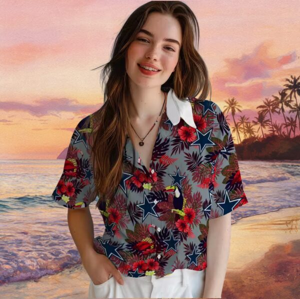 Dallas Cowboys Floral Toucan Blue Red Hawaiian Shirt - Image 4