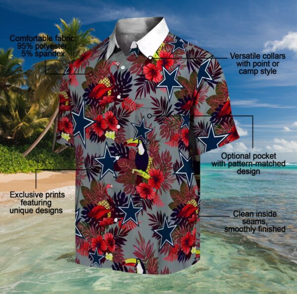 Dallas Cowboys Floral Toucan Blue Red Hawaiian Shirt - Image 5