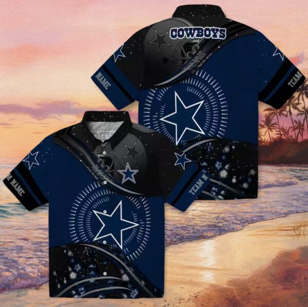 Dallas Cowboys Football Wave Blue Black Hawaiian Shirt - Image 3