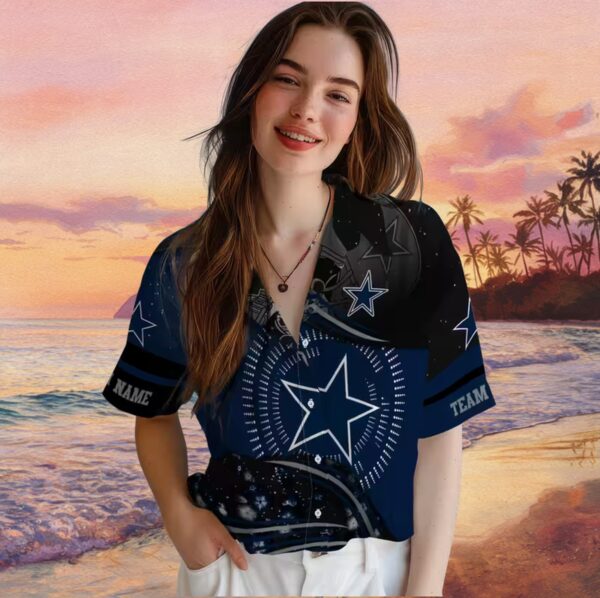 Dallas Cowboys Football Wave Blue Black Hawaiian Shirt - Image 4