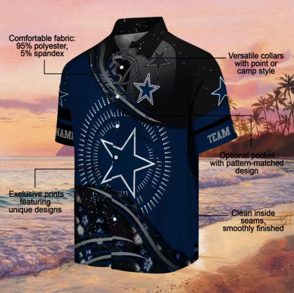Dallas Cowboys Football Wave Blue Black Hawaiian Shirt - Image 5