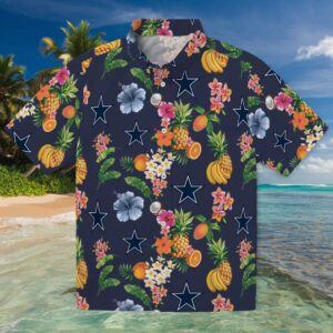 Dallas Cowboys Hibiscus And Fruit Navy Blue Hawaiian Shirt
