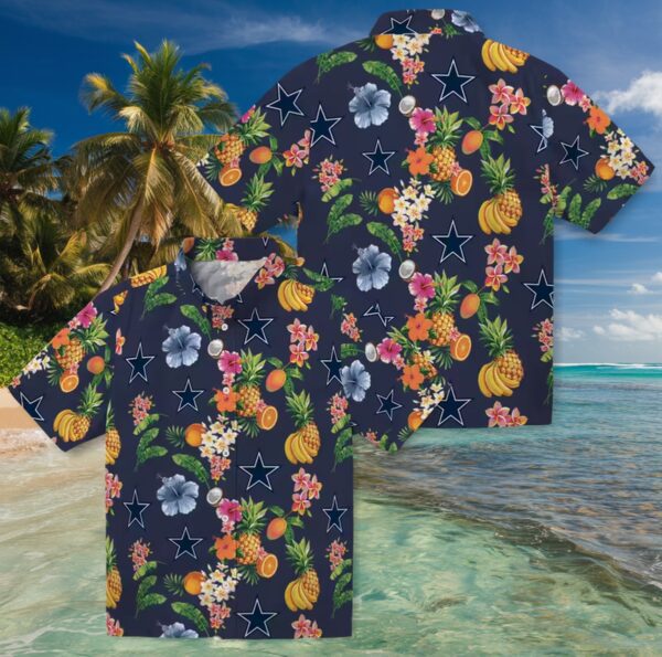 Dallas Cowboys Hibiscus And Fruit Navy Blue Hawaiian Shirt - Image 3