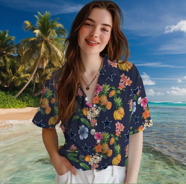Dallas Cowboys Hibiscus And Fruit Navy Blue Hawaiian Shirt - Image 4