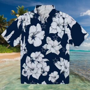 Dallas Cowboys Hibiscus Blooms Blue White Hawaiian Shirt