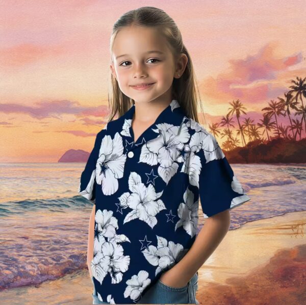 Dallas Cowboys Hibiscus Blooms Blue White Hawaiian Shirt - Image 6