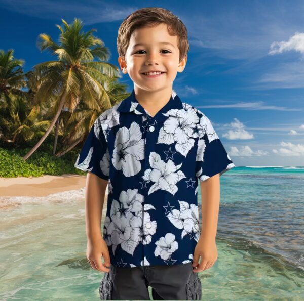 Dallas Cowboys Hibiscus Blooms Blue White Hawaiian Shirt - Image 7