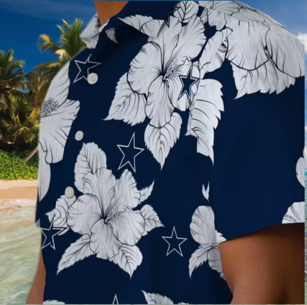 Dallas Cowboys Hibiscus Blooms Blue White Hawaiian Shirt - Image 8