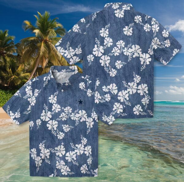 Dallas Cowboys Hibiscus Clusters Blue Hawaiian Shirt - Image 3