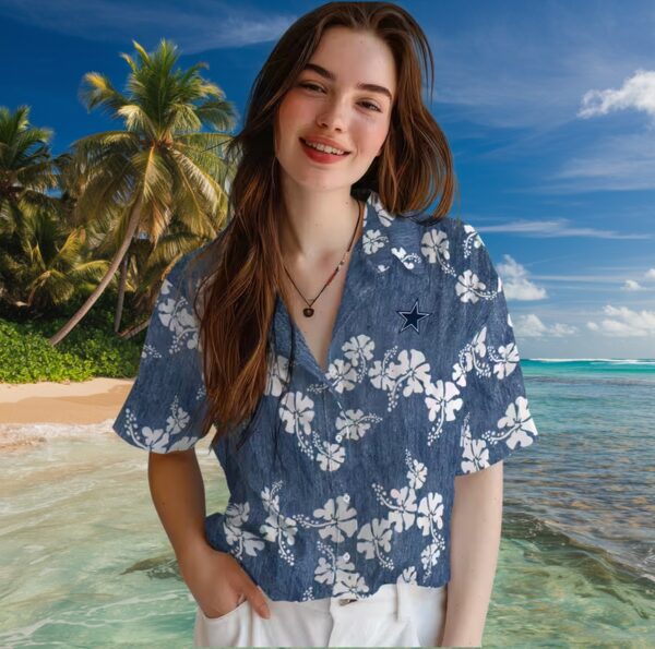 Dallas Cowboys Hibiscus Clusters Blue Hawaiian Shirt - Image 4