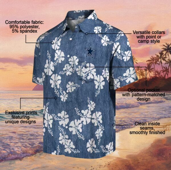 Dallas Cowboys Hibiscus Clusters Blue Hawaiian Shirt - Image 5
