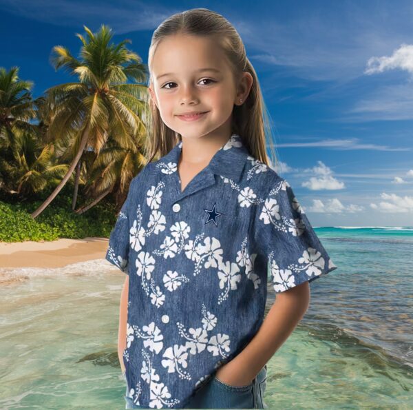 Dallas Cowboys Hibiscus Clusters Blue Hawaiian Shirt - Image 6