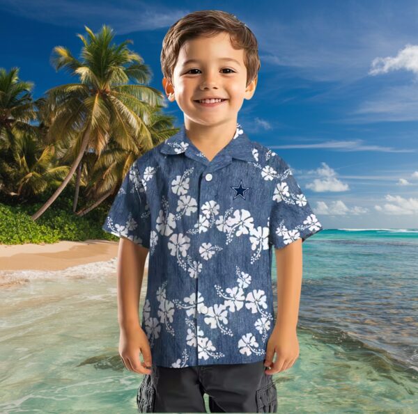 Dallas Cowboys Hibiscus Clusters Blue Hawaiian Shirt - Image 7