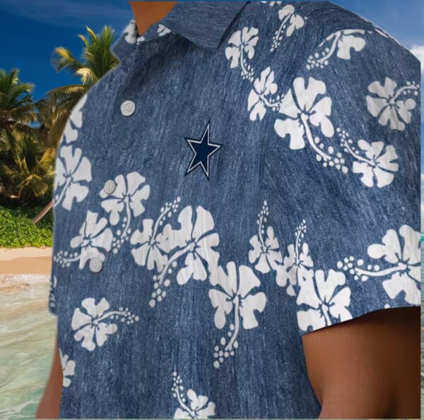 Dallas Cowboys Hibiscus Clusters Blue Hawaiian Shirt - Image 8